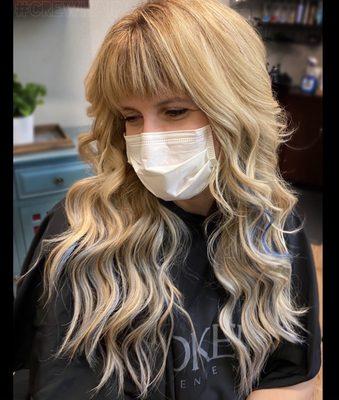 Hand tied Hair extensions, blonde hair, blue hair.