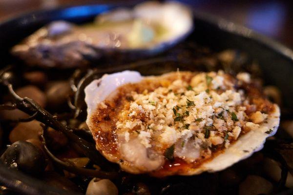 Oyster duo - charcoal miso grilled