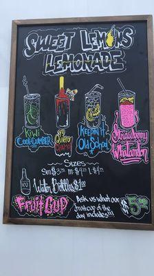 Sweet Lemons Lemonade menu