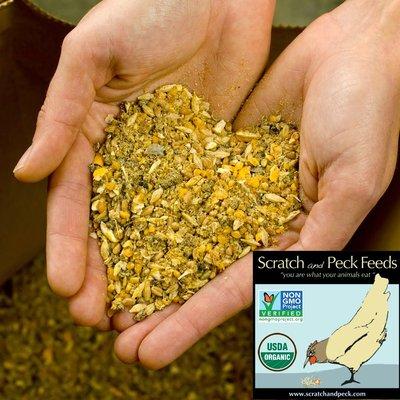 Scratch & Peck was the first certified Organic AND Verified Non-GMO, SOY-Free, Whole Grain. Chicken & Livestock feed available.