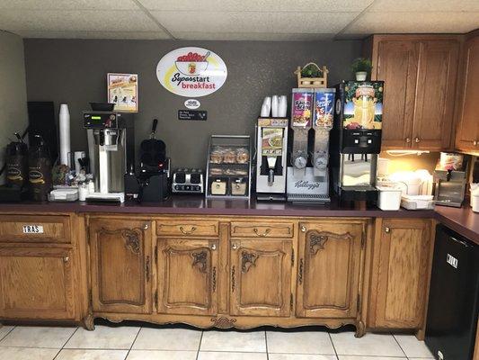 The breakfast bar is neat, clean and kept stocked till the close of breakfast.