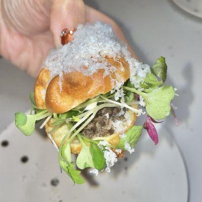 Eclair Aux Legumes - Mushroom, goat cheese, microgreens, horseradish mayo