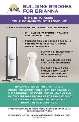 Multiple services offered to help with mental health in our community.