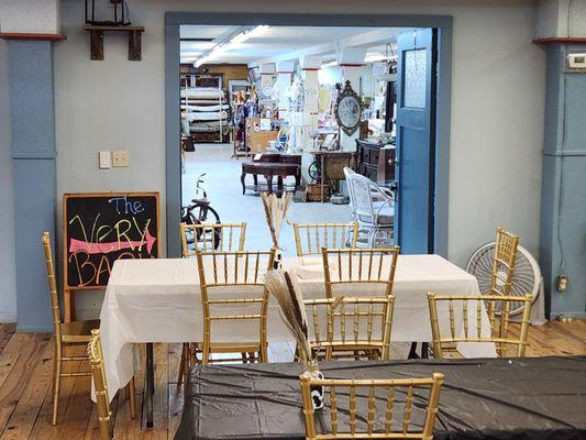 Back area with antique furniture for sale