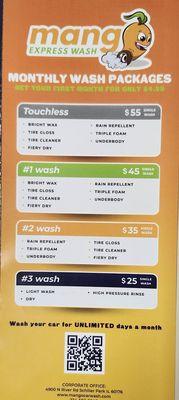 MONTHLY WASH PRICING