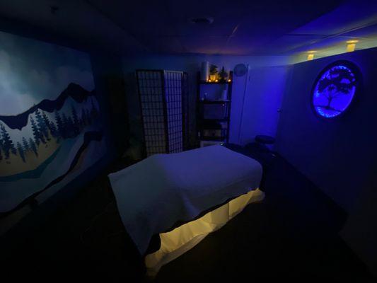 Cool dreamy therapy room at Luminosity Bodywork