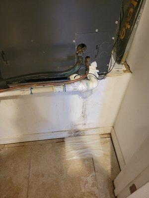 During routine maintenance the service person re- configured our drain line. massive leak on our second floor.