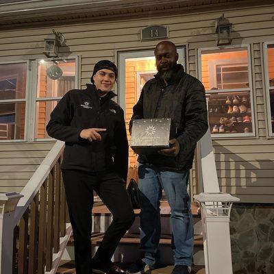 Julian delivering a thank you box.