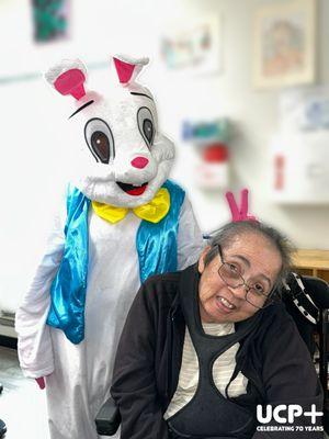 UCP+ The Easter Bunny. Thank you to all our UCP+ Team for making this day a joyous one for our students.
