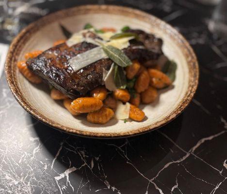 Sweet potato gnocchi with steak