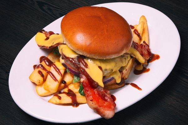 We have several unique burgers available, including the Cowboy (bbq cheddar) pictured here.