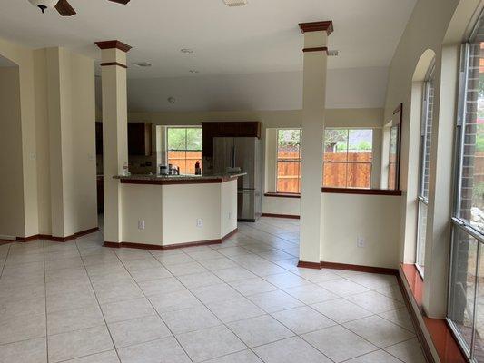 Kitchen area and living room