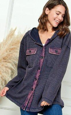 Washed rib knit button down shacket