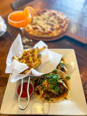 short rib TACOS asian slaw, cheddar, sriracha aioli