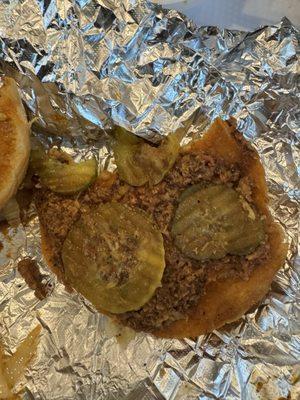 No meat and this is after I redistributed the pickles which were piled in the middle