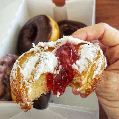 The croissant donut with raspberry filling. Yummy.
