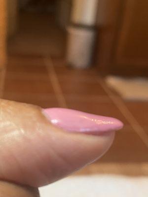 These were done at SAVA the beauty bar in Louisiana, horrible job suppose to be gel builder overlay with nail tips. Poor, unprofessional job
