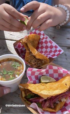Birria taco plain Birria taco with everything Consome
