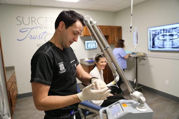 Dr. Graves preparing to work on my wife (who is terrified of surgery, totally at ease here!). Thanks for making this a positive experience!