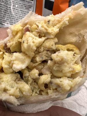 This is a bacon egg and cheese burrito! There is no cheese and almost no meat!