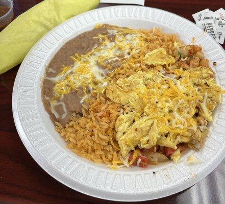 Huevos Rancheros plate; I requested scrambled eggs. It came with a huge, fresh, hot homemade tortilla!