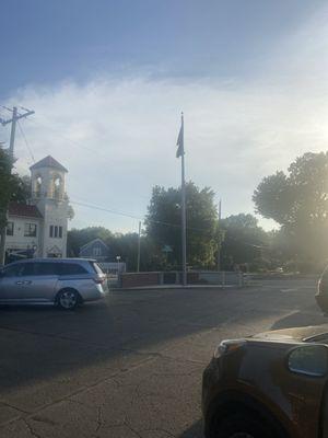 Flag pole in front of