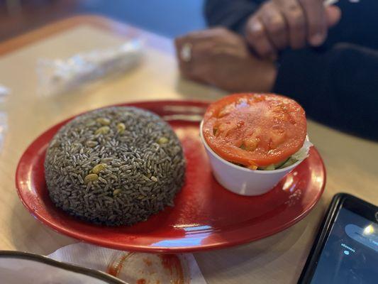 Black rice and side salad