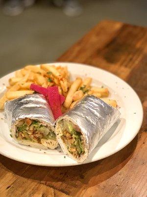 Chicken Shawarma Pita Sandwich with French Fries
