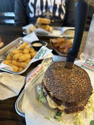 Jake Special, Patty melt, onion ring, and cheese curds