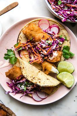 Beer battered fish tacos