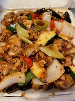 38. Kung Pao Chicken (no peanuts)! Super fresh and tasty! Peppers are medium spice level.