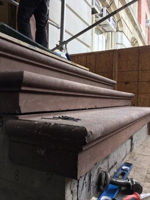 Installed original brownstone steps.