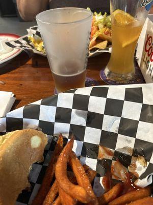 Cheeseburger sweet potato fries and loaded nachos