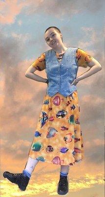 Vest, dress, and shoes, all modeled by my kid!