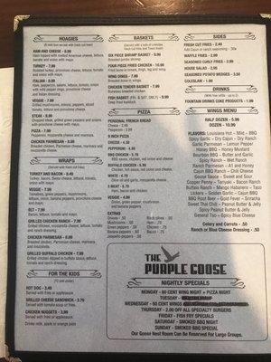 Back of menu