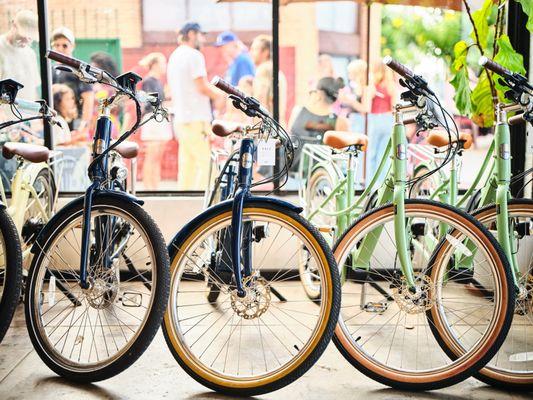 Interior, e-bikes at the Linus bike shop in Venice, CA.