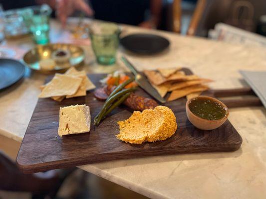Cheese plate with green Chile jam