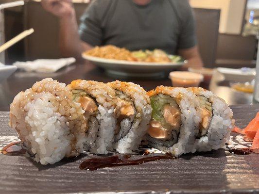 Cooked salmon sushi roll