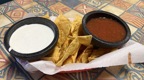 Chips and salsa and ranch dressing