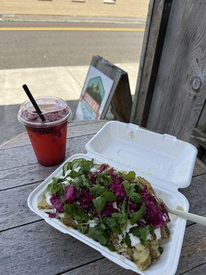 Everyday menu: chicken bowl Special: berry drink from their farm!