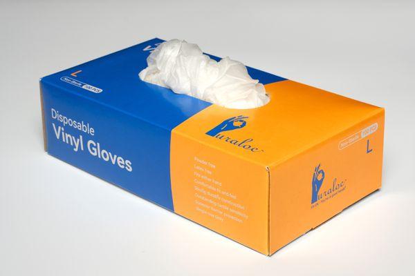 Puraloc disposable vinyl gloves - open box demo