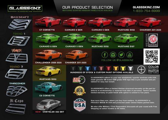 GLASSSKINZ MADE IN USA LOUVERS FOR AMERICAN MUSCLE CARS.