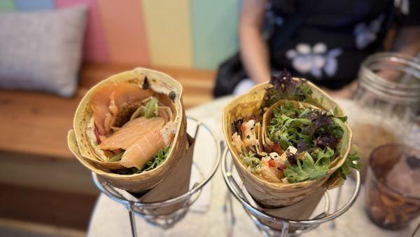 Salmon lox crepe, and Thai chicken crêpe