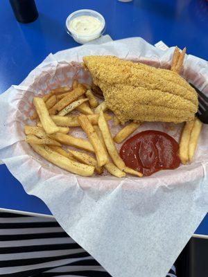 Kids Meal: 1 pc fillet fried soft come with fries and 1 hush puppy
