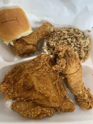 Fried chicken plate with rice dressing