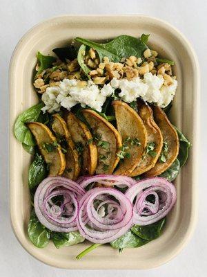 Roasted Pear Salad with organic greens and champagne vinaigrette