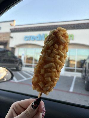 Potato and mozzarella corn dog