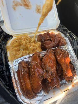Wings, Mac, yams and yellow rice