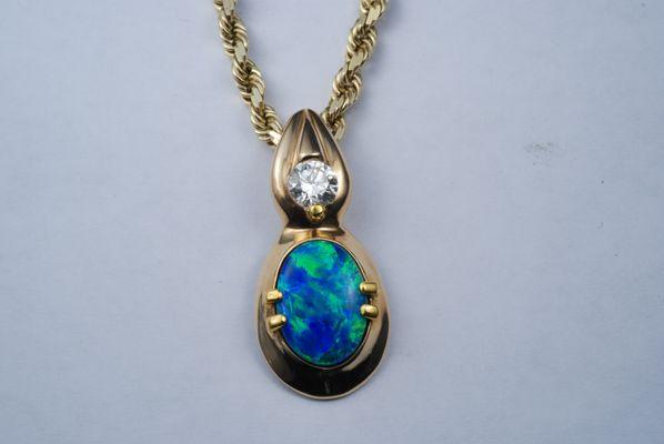 Black Opal & Diamond Pendant