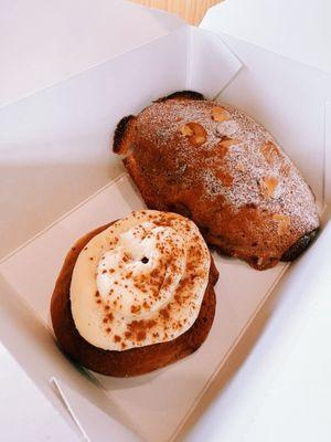 brioche cinnamon roll, brioche almond loaf